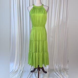 Elie Tahari Lime Green Tiered Halter Dress
